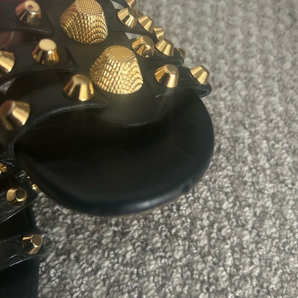 BALENCIAGA Agneau Black and Gold Studded Women's Sandals, Size 38~ - Picture 5 of 7